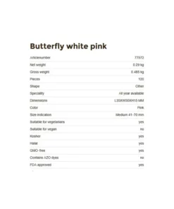 Caratteristihe tecniche della decorazione di cioccolato della farfalla bianca e rosa