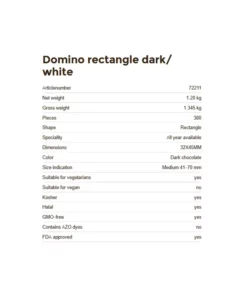 Informazioni tecniche della Decorazione in cioccolato puro a forma di rettangolo con cioccolato dark & white, 380 pezzi
