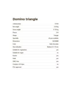 Informazioni tecniche della Decorazione in cioccolato puro, fondente ed avorio, a forma di triangolo. 314 pezzi