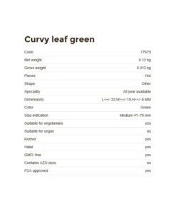 Informazioni tecniche della decorazione Curvy leaf green, 144 pezzi