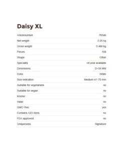 Informazioni tecniche Daisy, decorazione in cioccolato puro, 108 pezzi