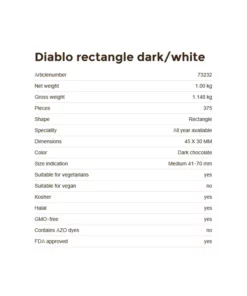Decorazione in cioccolato Diablo triangle dark/white, 375 pezzi, informazioni tecniche
