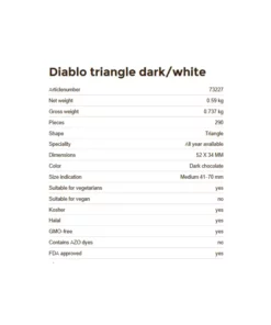 Informazioni tecnihce della Decorazione in cioccolato puro a forma di triangolo, 290 pezzi