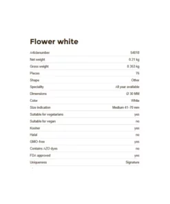 Informazioni tecniche della Decorazione in cioccolato flower white, 76 pezzi