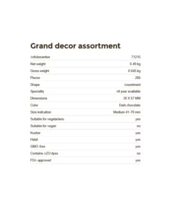 informazioni tecniche delle Decorazioni in cioccolato per torte, gran decor assortment, 260 pezzi