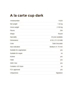 Informazioni tecniche della coppetta al cioccolato fondente a la Carte