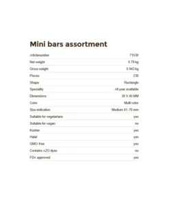 Informazioni tecniche delle Decorazioni di cioccolato mini bars assortment