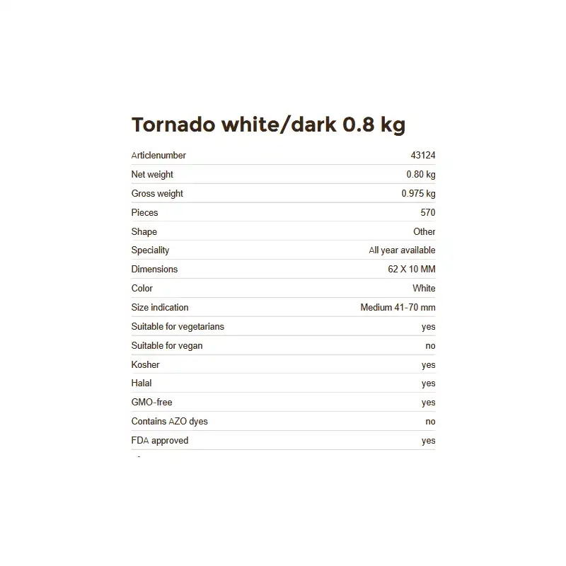 Informazioni tecniche dalla Decorazione di cioccolato per torte tornad white dark