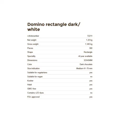 Informazioni tecniche della Decorazione in cioccolato puro a forma di rettangolo con cioccolato dark & white, 380 pezzi