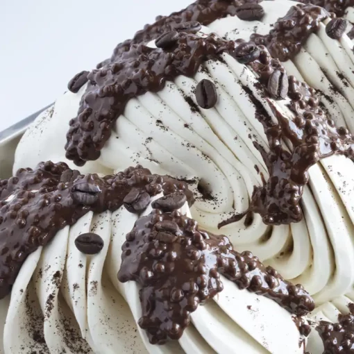 Gelato variegato con la crema al cacao e latte con cereali croccanti