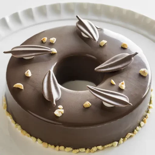 Torta con la glassa a specchio al cioccolato gianduia
